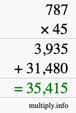 How to calculate 787 times 45 using long multiplication