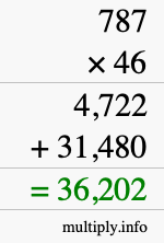 How to calculate 787 times 46 using long multiplication