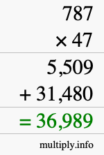 How to calculate 787 times 47 using long multiplication
