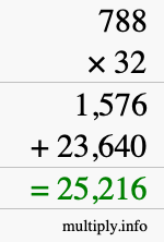 How to calculate 788 times 32 using long multiplication
