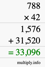 How to calculate 788 times 42 using long multiplication