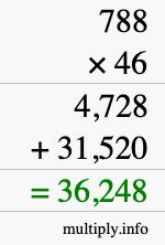 How to calculate 788 times 46 using long multiplication
