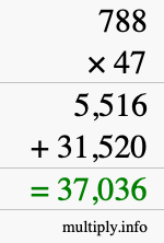 How to calculate 788 times 47 using long multiplication