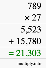 How to calculate 789 times 27 using long multiplication