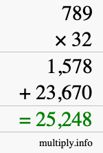 How to calculate 789 times 32 using long multiplication