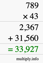 How to calculate 789 times 43 using long multiplication