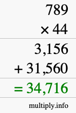 How to calculate 789 times 44 using long multiplication