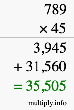 How to calculate 789 times 45 using long multiplication