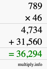 How to calculate 789 times 46 using long multiplication