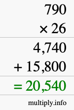 How to calculate 790 times 26 using long multiplication How to calculate 790 times 26 using long multiplication