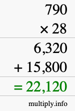 How to calculate 790 times 28 using long multiplication How to calculate 790 times 28 using long multiplication