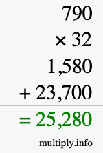 How to calculate 790 times 32 using long multiplication