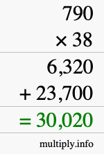 How to calculate 790 times 38 using long multiplication