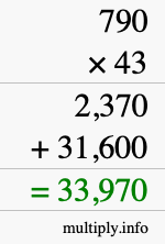 How to calculate 790 times 43 using long multiplication