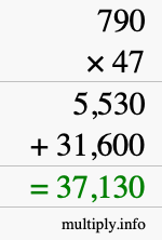 How to calculate 790 times 47 using long multiplication