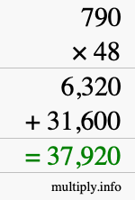How to calculate 790 times 48 using long multiplication