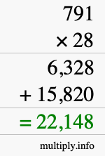 How to calculate 791 times 28 using long multiplication How to calculate 791 times 28 using long multiplication
