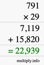 How to calculate 791 times 29 using long multiplication