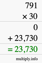 How to calculate 791 times 30 using long multiplication