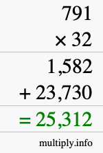 How to calculate 791 times 32 using long multiplication