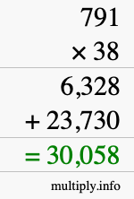 How to calculate 791 times 38 using long multiplication