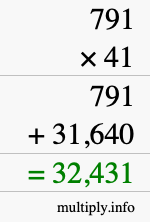 How to calculate 791 times 41 using long multiplication