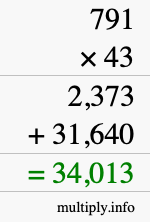 How to calculate 791 times 43 using long multiplication