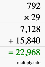 How to calculate 792 times 29 using long multiplication