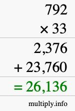 How to calculate 792 times 33 using long multiplication