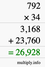 How to calculate 792 times 34 using long multiplication How to calculate 792 times 34 using long multiplication