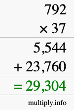 How to calculate 792 times 37 using long multiplication