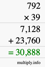 How to calculate 792 times 39 using long multiplication