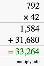 How to calculate 792 times 42 using long multiplication