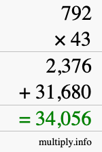 How to calculate 792 times 43 using long multiplication