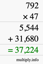How to calculate 792 times 47 using long multiplication