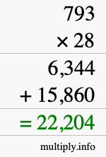 How to calculate 793 times 28 using long multiplication How to calculate 793 times 28 using long multiplication