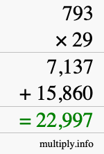 How to calculate 793 times 29 using long multiplication