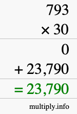 How to calculate 793 times 30 using long multiplication