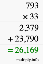 How to calculate 793 times 33 using long multiplication