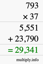 How to calculate 793 times 37 using long multiplication