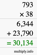 How to calculate 793 times 38 using long multiplication