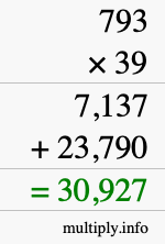 How to calculate 793 times 39 using long multiplication
