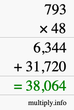 How to calculate 793 times 48 using long multiplication