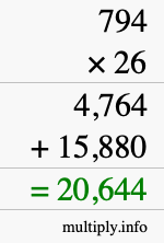 How to calculate 794 times 26 using long multiplication How to calculate 794 times 26 using long multiplication