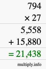 How to calculate 794 times 27 using long multiplication How to calculate 794 times 27 using long multiplication