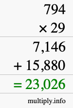 How to calculate 794 times 29 using long multiplication