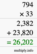How to calculate 794 times 33 using long multiplication