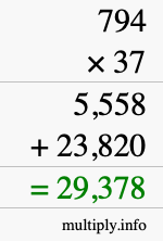 How to calculate 794 times 37 using long multiplication