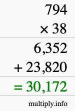 How to calculate 794 times 38 using long multiplication