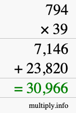 How to calculate 794 times 39 using long multiplication